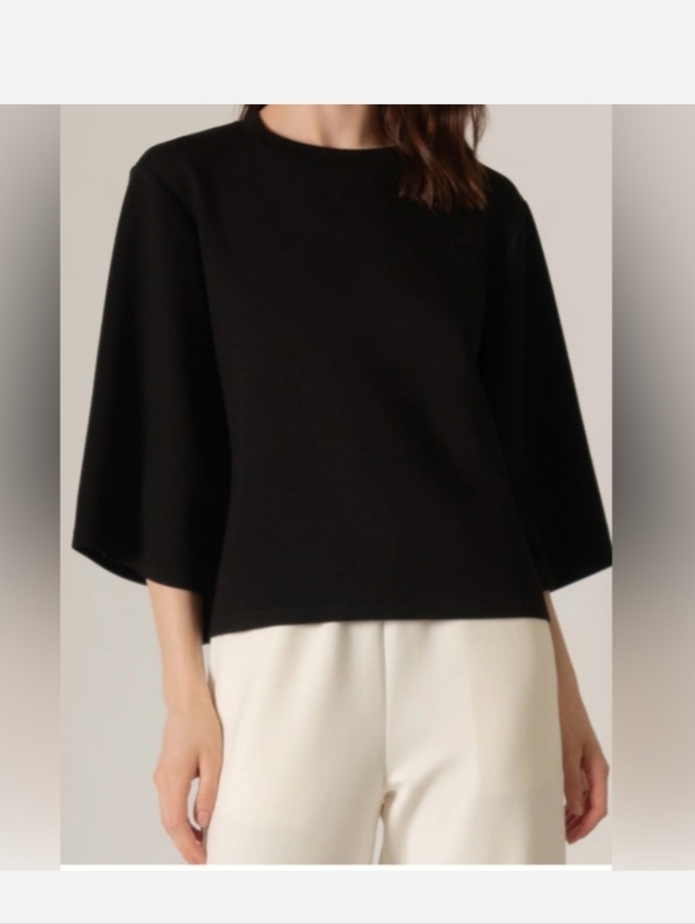 P.Cill Black Charlotte Quarter Sleeve Boxy Crewneck Top Size Large